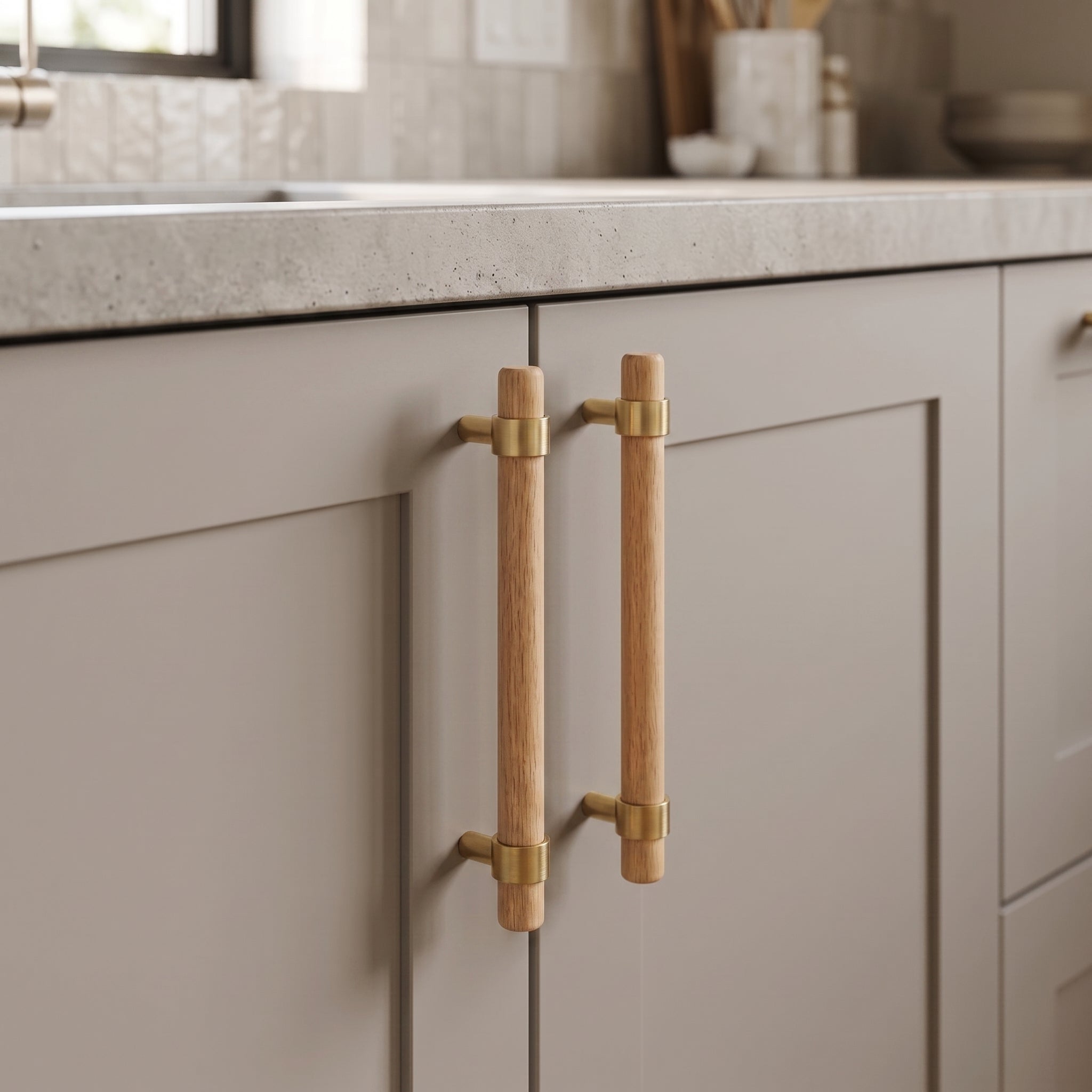 Rune Brass & Wood Cabinet Pull