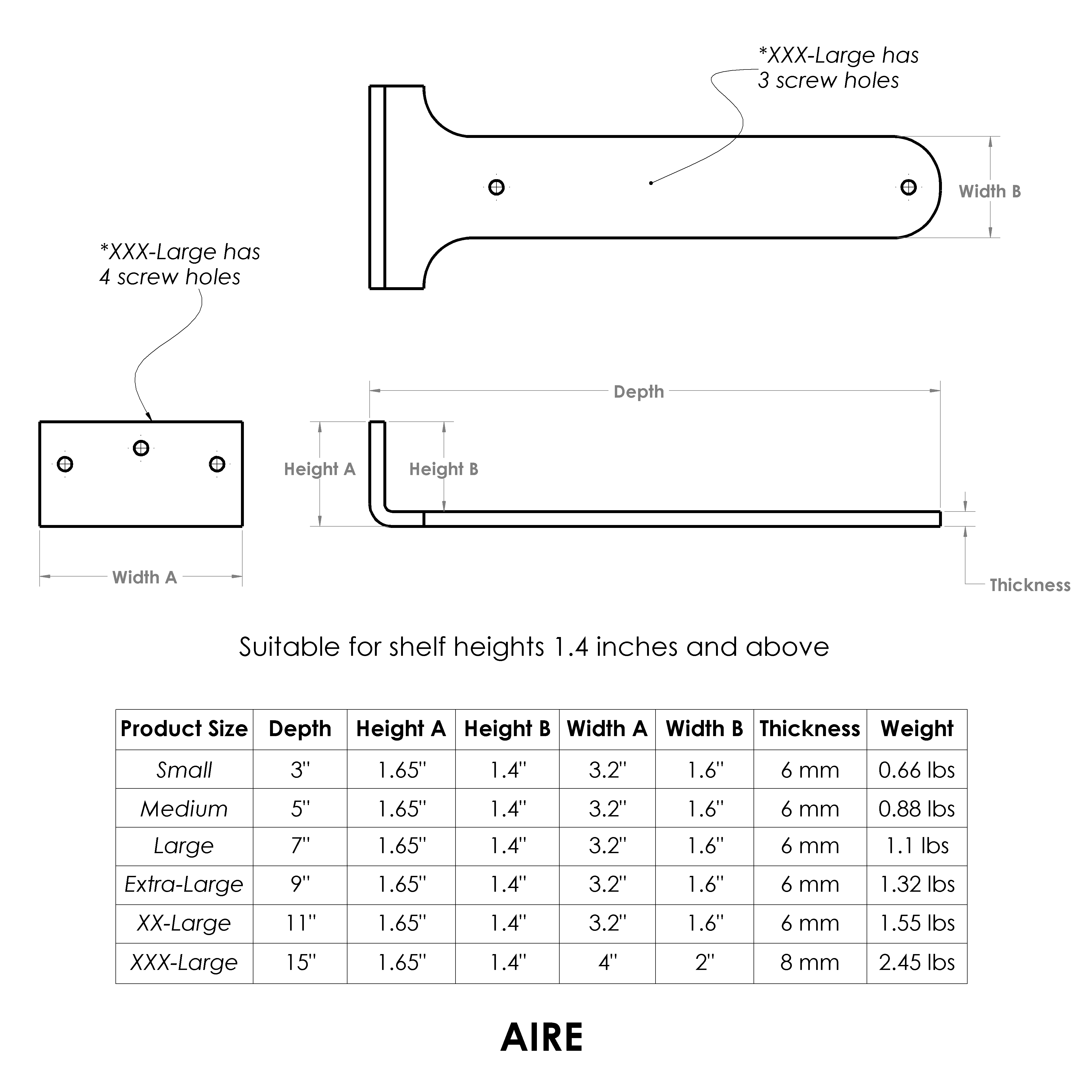 Aire Floating Shelf Bracket