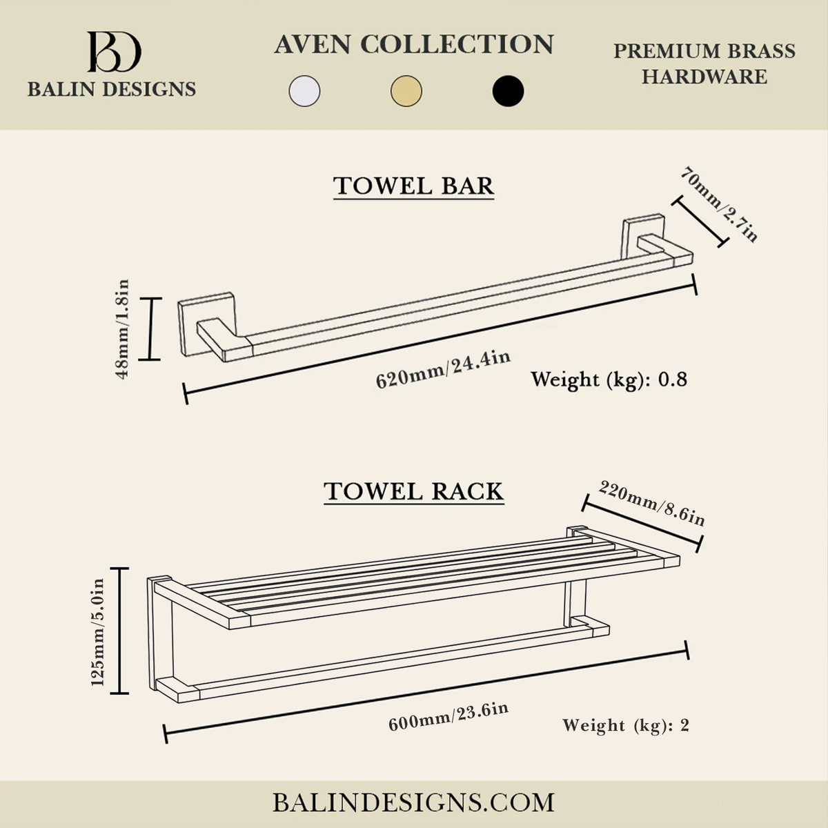 Aven Brass Towel Bar