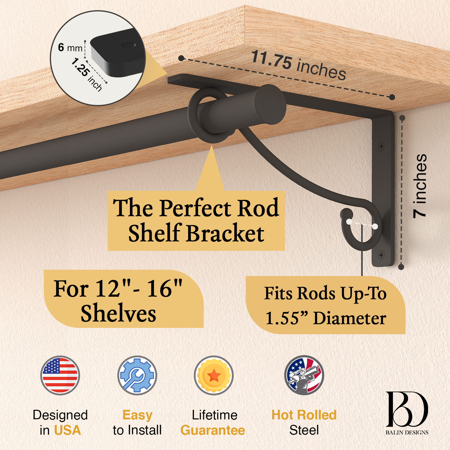 Pole Closet Rod Shelf Bracket