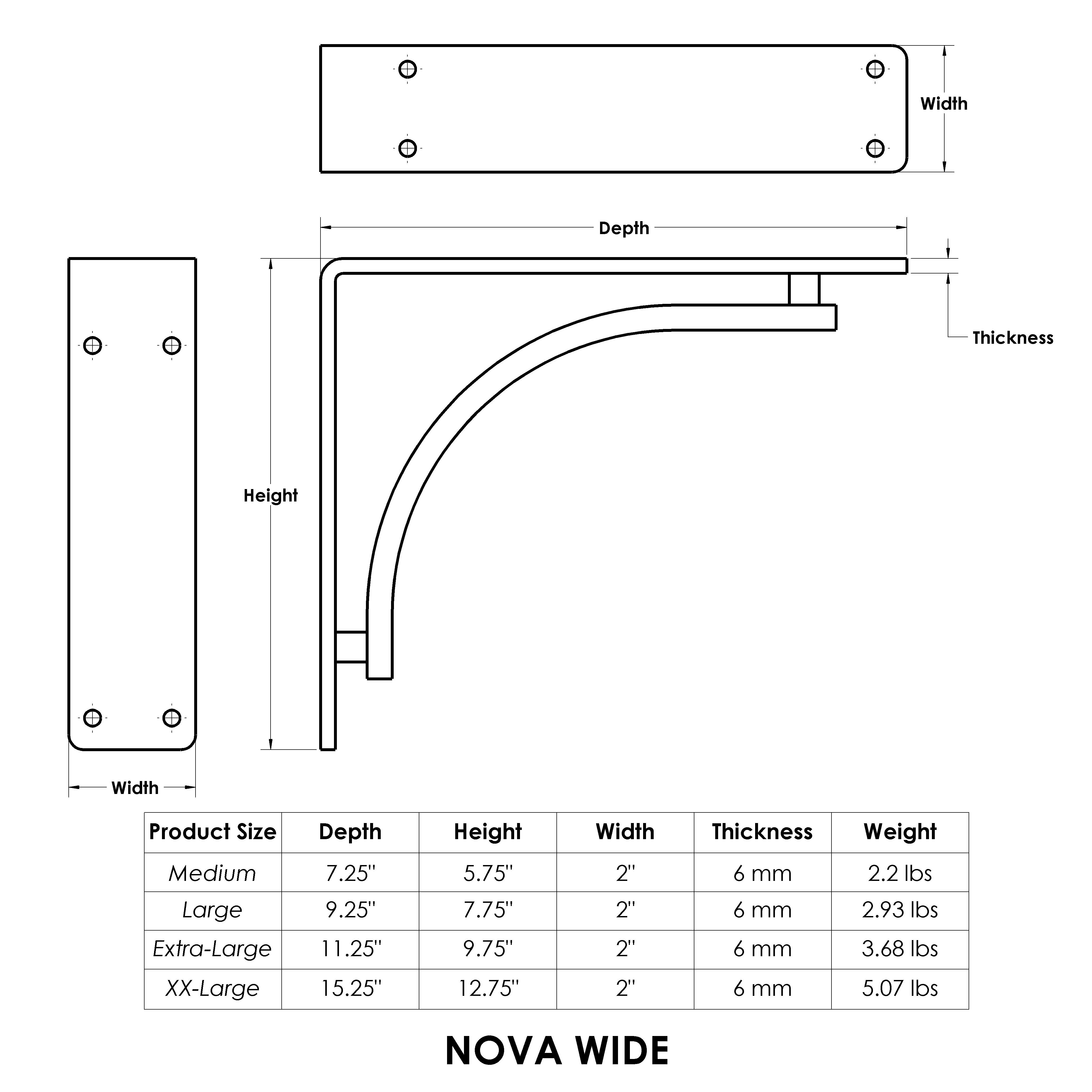 Nova Wide Heavy Duty Shelf Bracket