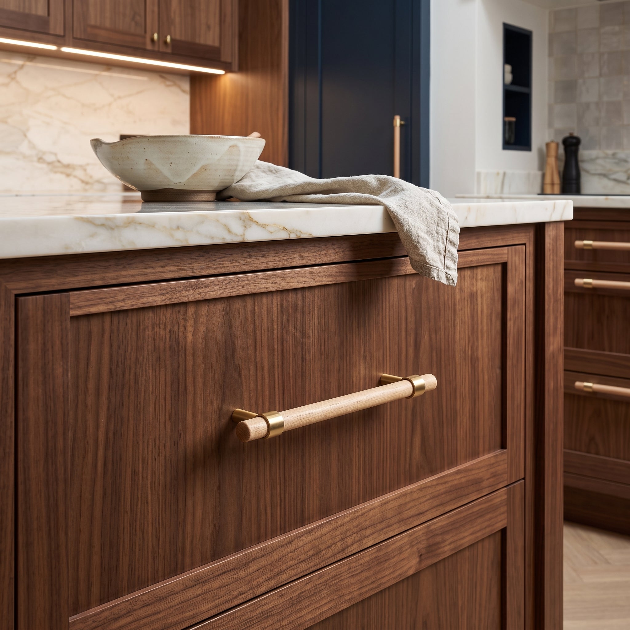 Rune Brass & Wood Cabinet Pull