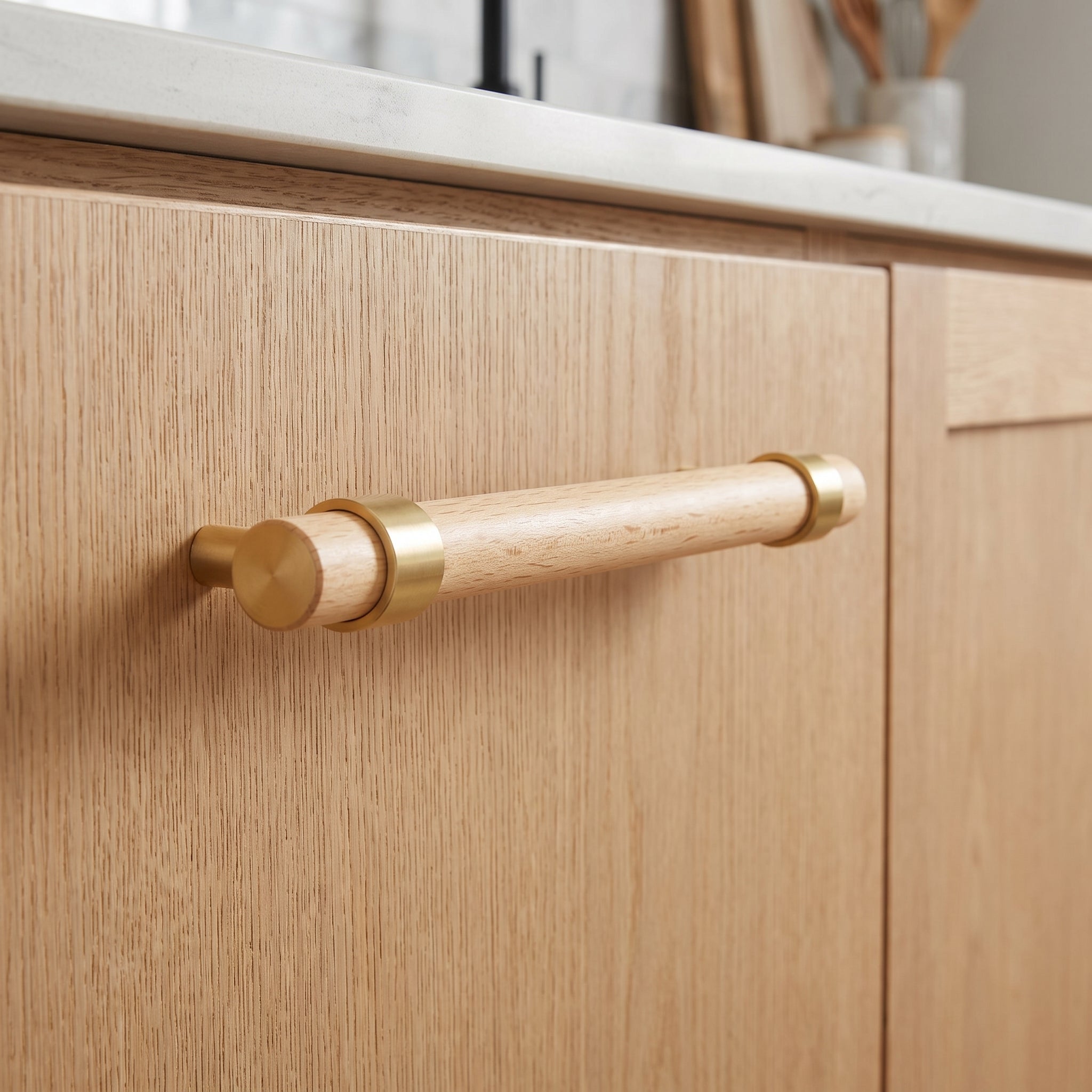 Rune Brass & Wood Cabinet Pull