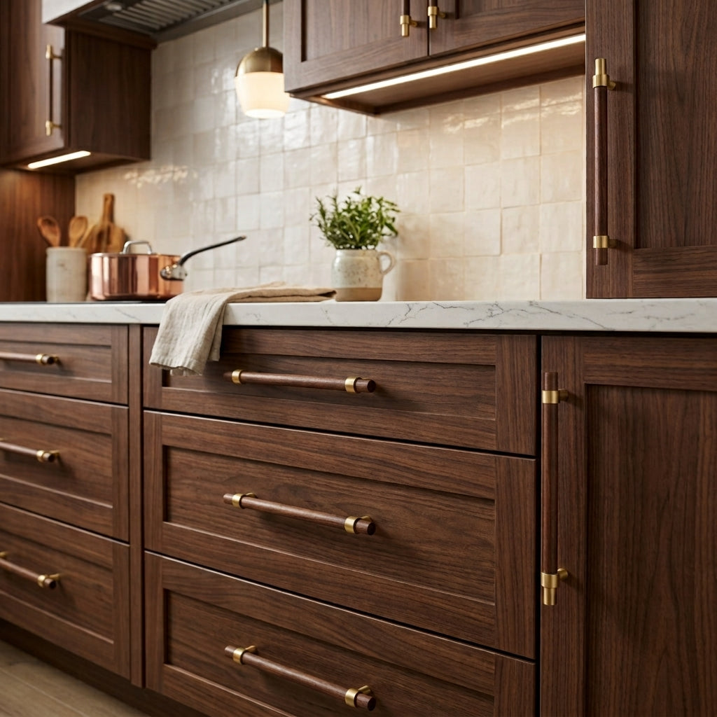Rune Brass & Wood Cabinet Pull