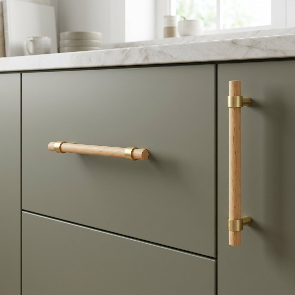 Rune Brass & Wood Cabinet Pull
