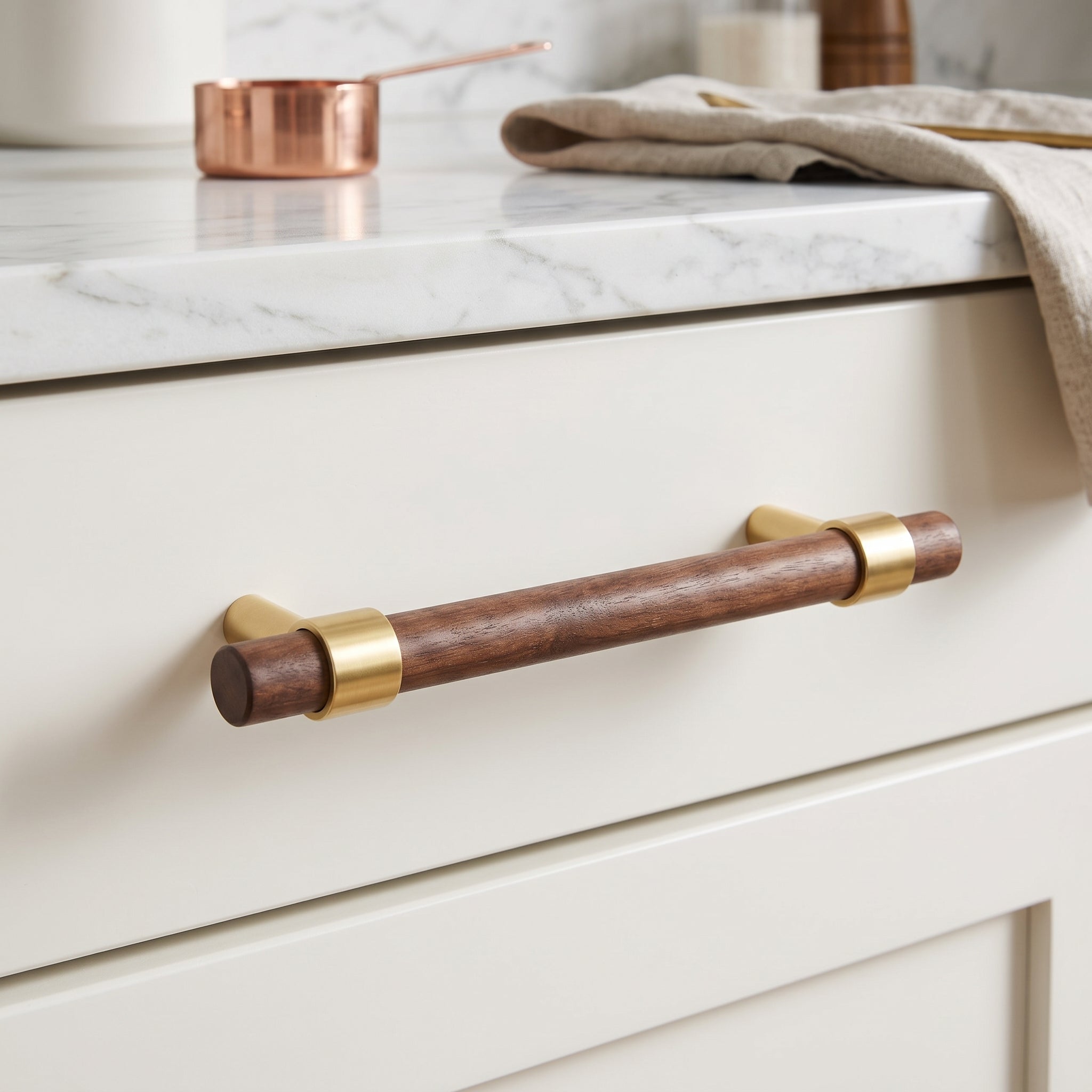 Rune Brass & Wood Cabinet Pull