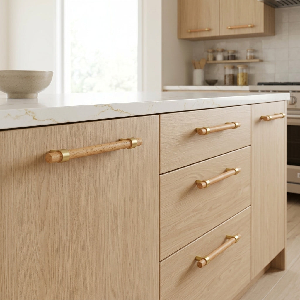 Rune Brass & Wood Cabinet Pull