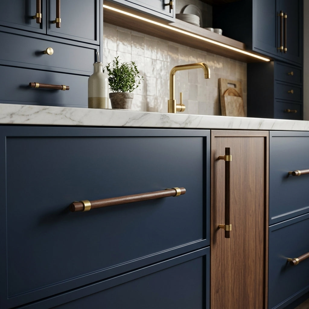 Rune Brass & Wood Cabinet Pull