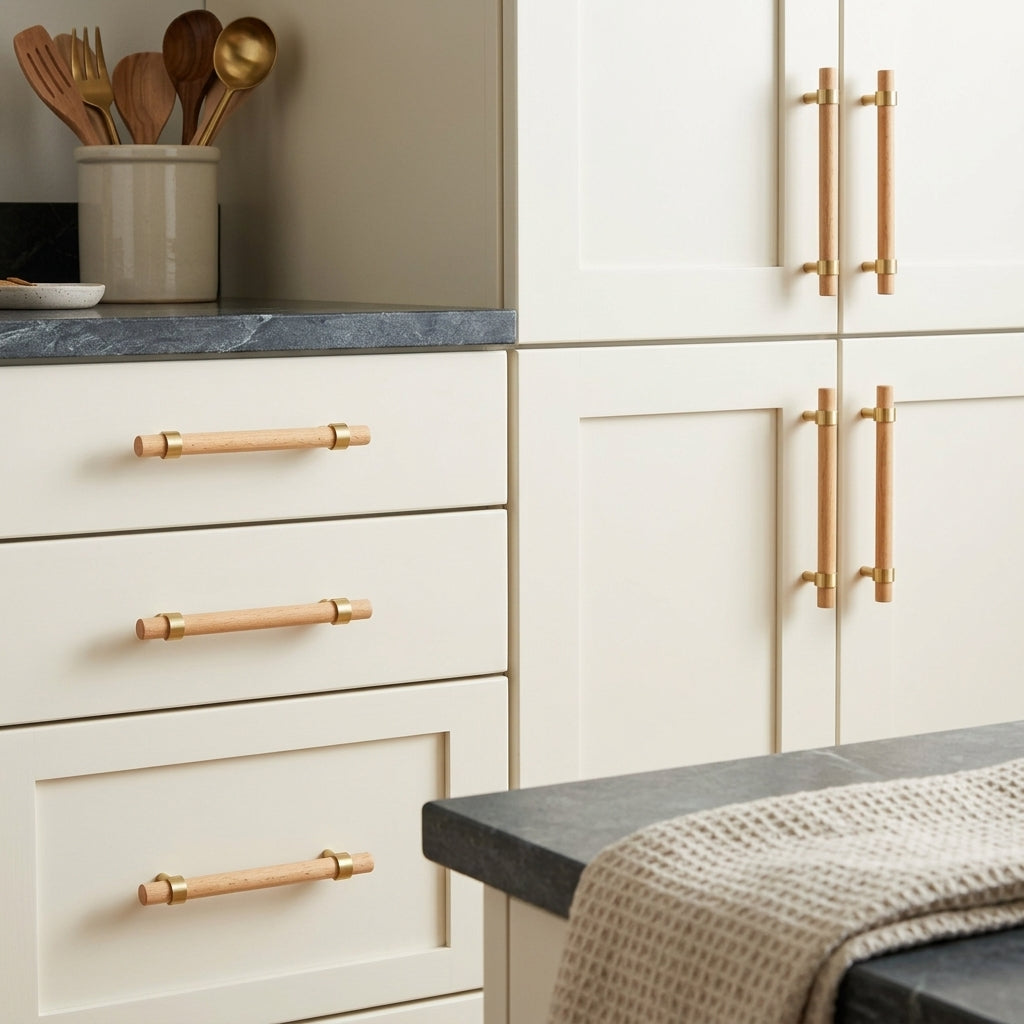 Rune Brass & Wood Cabinet Pull