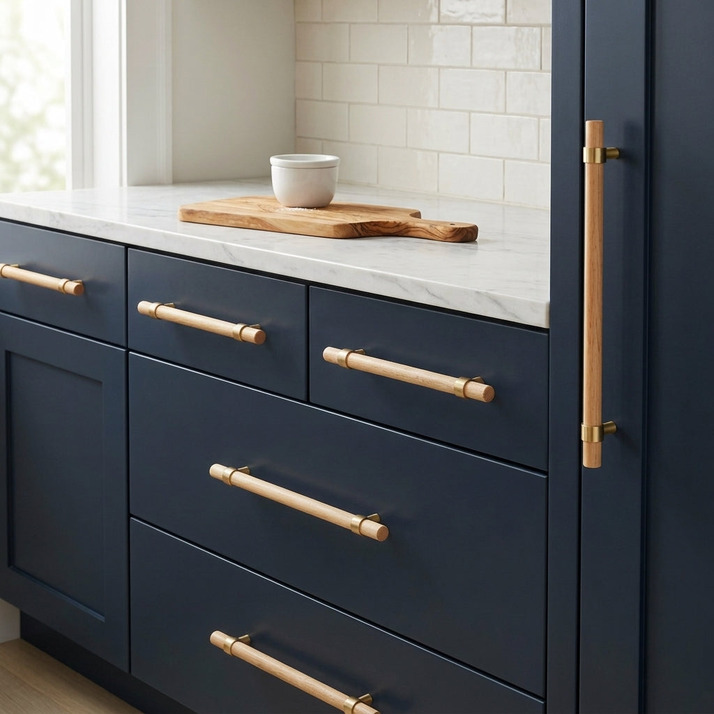 Rune Brass & Wood Cabinet Pull