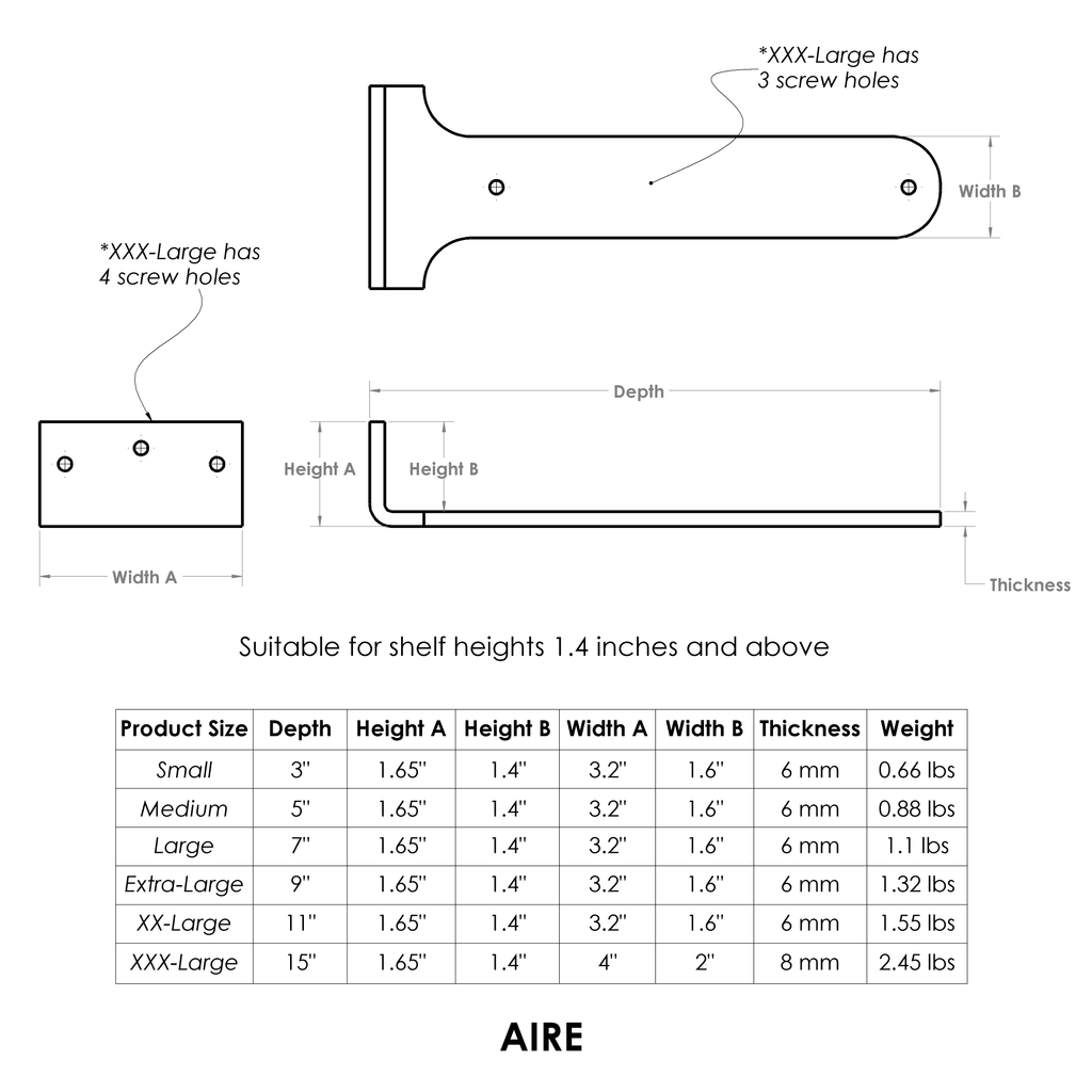 #size-chart_Aire Floating Shelf Bracket