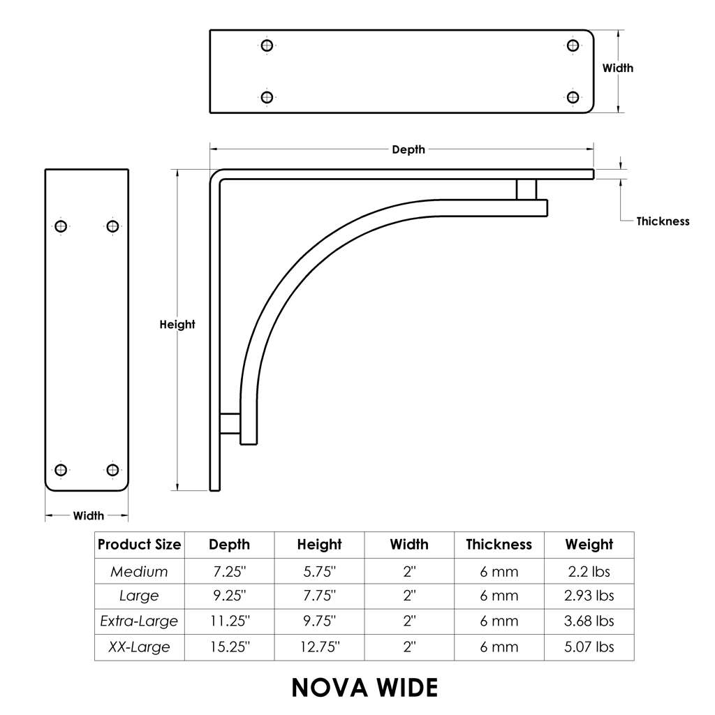 Nova Wide Heavy Duty Shelf Bracket