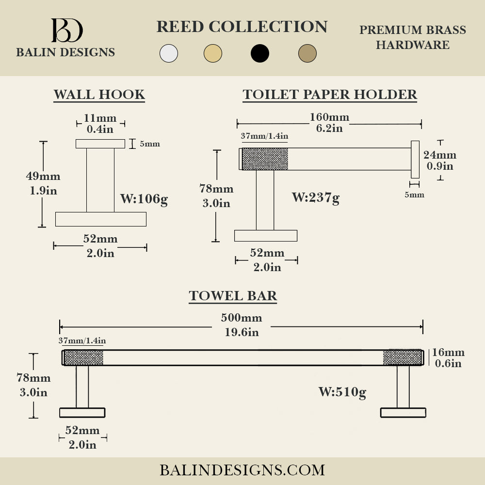 Reed Brass Towel Bar