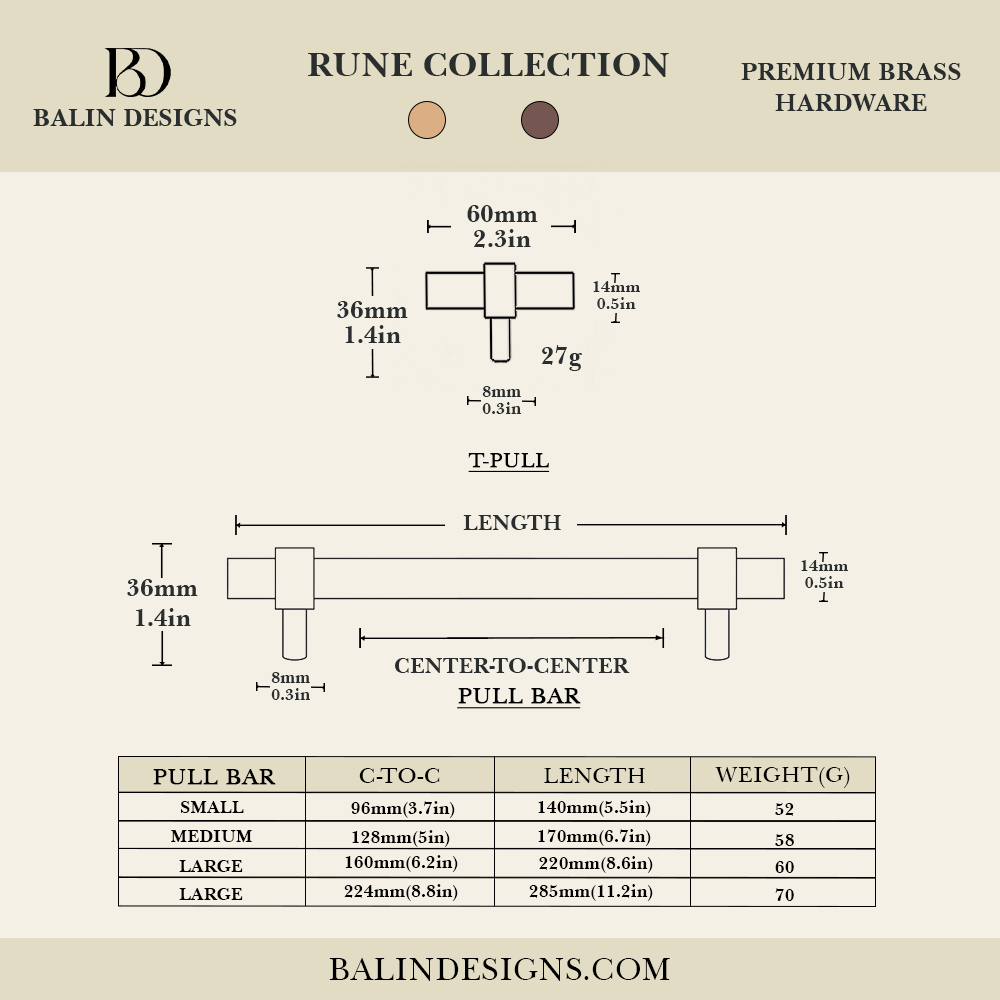 Rune Brass & Wood Cabinet Pull